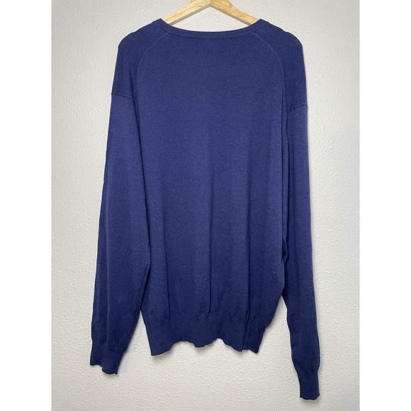 Peter Millar Blue SILK CASHMERE Cotton V-Neck Jumper Pullover Sweater Size 2XL - Picture 2 of 8
